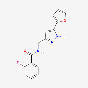 2-fluoro-N-((5-(furan-2-yl)-1-methyl-1H-pyrazol-3-yl)methyl)benzamide