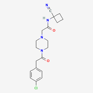 molecular formula C19H23ClN4O2 B2546037 2-[4-[2-(4-Chlorophenyl)acetyl]piperazin-1-yl]-N-(1-cyanocyclobutyl)acetamide CAS No. 1952181-91-7