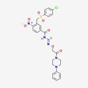 molecular formula C27H26ClN5O7S B2546047 3-[(4-氯苯磺酰基)甲基]-4-硝基-N-[(1E)-{[2-氧代-2-(4-苯基哌嗪-1-基)乙氧基]氨基}亚甲基]苯甲酰胺 CAS No. 478262-07-6
