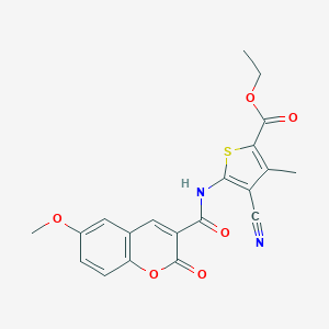 molecular formula C20H16N2O6S B254605 ethyl 4-cyano-5-{[(6-methoxy-2-oxo-2H-chromen-3-yl)carbonyl]amino}-3-methyl-2-thiophenecarboxylate 