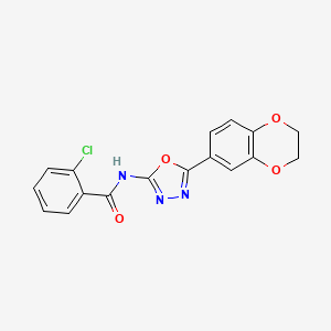 molecular formula C17H12ClN3O4 B2546054 2-chloro-N-(5-(2,3-dihydrobenzo[b][1,4]dioxin-6-yl)-1,3,4-oxadiazol-2-yl)benzamide CAS No. 862808-61-5