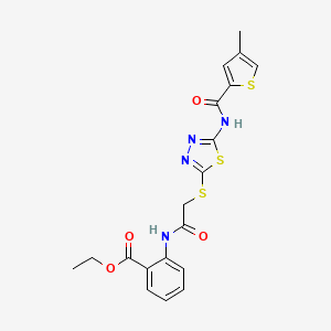 molecular formula C19H18N4O4S3 B2546061 Ethyl 2-(2-((5-(4-methylthiophene-2-carboxamido)-1,3,4-thiadiazol-2-yl)thio)acetamido)benzoate CAS No. 1219906-39-4