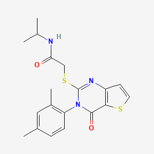 molecular formula C19H21N3O2S2 B2546062 2-{[3-(2,4-dimethylphenyl)-4-oxo-3,4-dihydrothieno[3,2-d]pyrimidin-2-yl]sulfanyl}-N-(propan-2-yl)acetamide CAS No. 1260993-29-0
