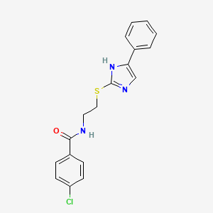 molecular formula C18H16ClN3OS B2546065 4-chloro-N-(2-((5-phenyl-1H-imidazol-2-yl)thio)ethyl)benzamide CAS No. 886898-59-5