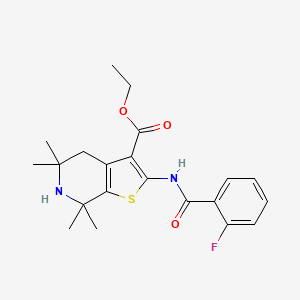 molecular formula C21H25FN2O3S B2546067 Ethyl 2-[(2-fluorobenzoyl)amino]-5,5,7,7-tetramethyl-4,6-dihydrothieno[2,3-c]pyridine-3-carboxylate CAS No. 896680-22-1