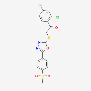 molecular formula C17H12Cl2N2O4S2 B2546090 1-(2,4-Dichlorophenyl)-2-((5-(4-(methylsulfonyl)phenyl)-1,3,4-oxadiazol-2-yl)thio)ethanone CAS No. 923139-65-5