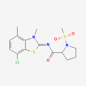 molecular formula C15H18ClN3O3S2 B2546108 (E)-N-(7-chloro-3,4-dimethylbenzo[d]thiazol-2(3H)-ylidene)-1-(methylsulfonyl)pyrrolidine-2-carboxamide CAS No. 1331377-13-9