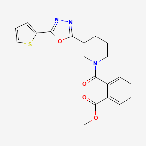 molecular formula C20H19N3O4S B2546111 Methyl 2-(3-(5-(thiophen-2-yl)-1,3,4-oxadiazol-2-yl)piperidine-1-carbonyl)benzoate CAS No. 1226457-81-3