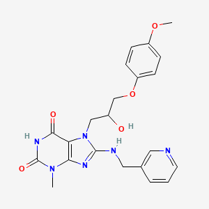 molecular formula C22H24N6O5 B2546112 7-(2-hydroxy-3-(4-methoxyphenoxy)propyl)-3-methyl-8-((pyridin-3-ylmethyl)amino)-1H-purine-2,6(3H,7H)-dione CAS No. 941873-69-4