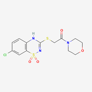molecular formula C13H14ClN3O4S2 B2546114 2-((7-chloro-1,1-dioxido-4H-benzo[e][1,2,4]thiadiazin-3-yl)thio)-1-morpholinoethanone CAS No. 899944-14-0