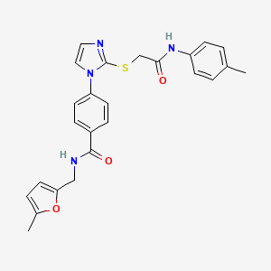 molecular formula C25H24N4O3S B2546115 N-((5-甲基呋喃-2-基)甲基)-4-(2-((2-氧代-2-(对甲苯胺)乙基)硫代)-1H-咪唑-1-基)苯甲酰胺 CAS No. 1207000-17-6