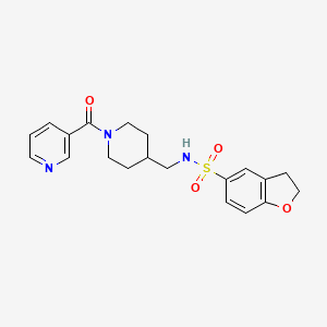 molecular formula C20H23N3O4S B2546125 N-((1-nicotinoylpiperidin-4-yl)methyl)-2,3-dihydrobenzofuran-5-sulfonamide CAS No. 1448047-72-0
