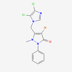 molecular formula C14H11BrCl2N4O B2546126 4-Bromo-5-[(4,5-dichloroimidazol-1-yl)methyl]-1-methyl-2-phenylpyrazol-3-one CAS No. 946386-74-9