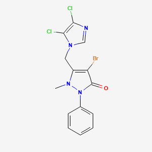 molecular formula C14H11BrCl2N4O B2546126 4-溴-5-[(4,5-二氯咪唑-1-基)甲基]-1-甲基-2-苯基吡唑-3-酮 CAS No. 946386-74-9