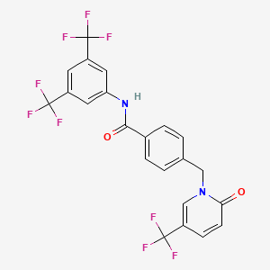 molecular formula C22H13F9N2O2 B2546133 N-[3,5-bis(trifluoromethyl)phenyl]-4-{[2-oxo-5-(trifluoromethyl)-1(2H)-pyridinyl]methyl}benzenecarboxamide CAS No. 339025-05-7