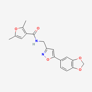 molecular formula C18H16N2O5 B2546134 N-((5-(benzo[d][1,3]dioxol-5-yl)isoxazol-3-yl)methyl)-2,5-dimethylfuran-3-carboxamide CAS No. 1208949-27-2