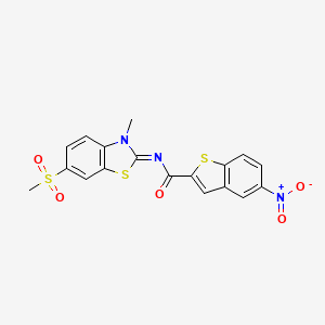 molecular formula C18H13N3O5S3 B2546137 (Z)-N-(3-メチル-6-(メチルスルホニル)ベンゾ[d]チアゾール-2(3H)-イリデン)-5-ニトロベンゾ[b]チオフェン-2-カルボキサミド CAS No. 683238-02-0