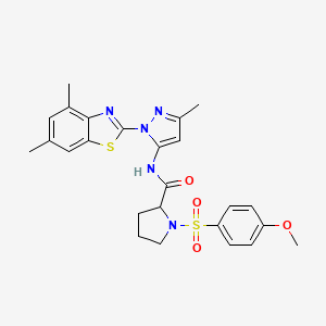 molecular formula C25H27N5O4S2 B2546146 N-(1-(4,6-二甲基苯并[d]噻唑-2-基)-3-甲基-1H-吡唑-5-基)-1-((4-甲氧苯基)磺酰基)吡咯烷-2-甲酰胺 CAS No. 1236210-47-1