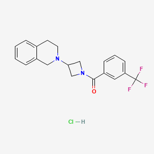 molecular formula C20H20ClF3N2O B2546150 (3-(3,4-dihydroisoquinolin-2(1H)-yl)azetidin-1-yl)(3-(trifluoromethyl)phenyl)methanone hydrochloride CAS No. 2034486-37-6