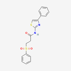 molecular formula C18H16N2O3S2 B2546152 3-(benzenesulfonyl)-N-(4-phenyl-1,3-thiazol-2-yl)propanamide CAS No. 857497-87-1