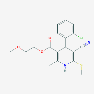 molecular formula C18H19ClN2O3S B2546155 2-Methoxyethyl 4-(2-chlorophenyl)-5-cyano-2-methyl-6-(methylthio)-1,4-dihydropyridine-3-carboxylate CAS No. 796876-78-3