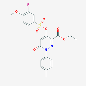 molecular formula C21H19FN2O7S B2546156 4-(((3-氟-4-甲氧苯基)磺酰)氧基)-6-氧代-1-(对甲苯基)-1,6-二氢吡ridazine-3-羧酸乙酯 CAS No. 900008-63-1