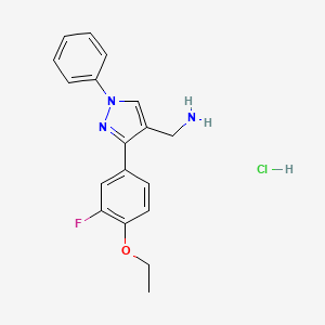 molecular formula C18H19ClFN3O B2546158 1-[3-(4-ethoxy-3-fluorophenyl)-1-phenyl-1H-pyrazol-4-yl]methanamine hydrochloride CAS No. 2227107-47-1