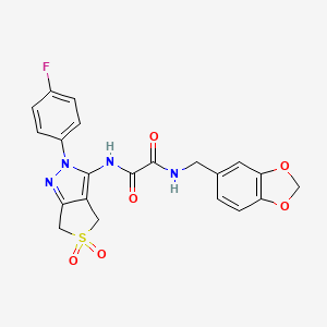 molecular formula C21H17FN4O6S B2546160 N1-(benzo[d][1,3]dioxol-5-ylmethyl)-N2-(2-(4-fluorophenyl)-5,5-dioxido-4,6-dihydro-2H-thieno[3,4-c]pyrazol-3-yl)oxalamide CAS No. 899733-63-2