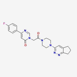 molecular formula C23H23FN6O2 B2546169 3-(2-(4-(6,7-dihydro-5H-cyclopenta[c]pyridazin-3-yl)piperazin-1-yl)-2-oxoethyl)-6-(4-fluorophenyl)pyrimidin-4(3H)-one CAS No. 2034308-34-2