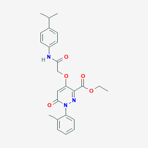 molecular formula C25H27N3O5 B2546182 Ethyl 4-(2-((4-isopropylphenyl)amino)-2-oxoethoxy)-6-oxo-1-(o-tolyl)-1,6-dihydropyridazine-3-carboxylate CAS No. 899733-18-7