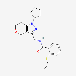 molecular formula C21H27N3O2S B2546183 N-((1-环戊基-1,4,6,7-四氢吡喃并[4,3-c]吡唑-3-基)甲基)-2-(乙硫基)苯甲酰胺 CAS No. 1788676-83-4