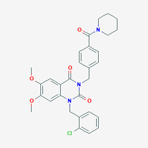 molecular formula C30H30ClN3O5 B2546207 1-(2-chlorobenzyl)-6,7-dimethoxy-3-(4-(piperidine-1-carbonyl)benzyl)quinazoline-2,4(1H,3H)-dione CAS No. 1223950-50-2
