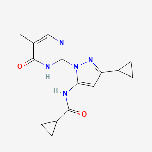 molecular formula C17H21N5O2 B2546208 N-(3-cyclopropyl-1-(5-ethyl-4-methyl-6-oxo-1,6-dihydropyrimidin-2-yl)-1H-pyrazol-5-yl)cyclopropanecarboxamide CAS No. 1207019-25-7