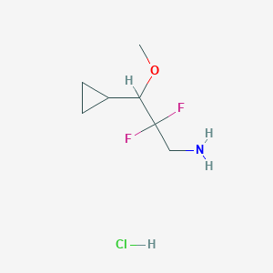 molecular formula C7H14ClF2NO B2546216 3-环丙基-2,2-二氟-3-甲氧基丙胺；盐酸盐 CAS No. 2247105-49-1