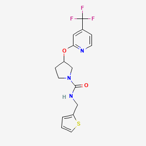 molecular formula C16H16F3N3O2S B2546229 N-(thiophen-2-ylmethyl)-3-((4-(trifluoromethyl)pyridin-2-yl)oxy)pyrrolidine-1-carboxamide CAS No. 2034615-93-3