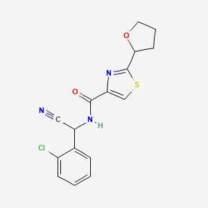 molecular formula C16H14ClN3O2S B2546243 N-[(2-chlorophenyl)(cyano)methyl]-2-(oxolan-2-yl)-1,3-thiazole-4-carboxamide CAS No. 1445583-91-4