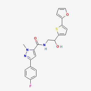 molecular formula C21H18FN3O3S B2546262 5-(4-Fluorophenyl)-N-[2-[5-(furan-2-yl)thiophen-2-yl]-2-hydroxyethyl]-2-methylpyrazole-3-carboxamide CAS No. 2309588-46-1