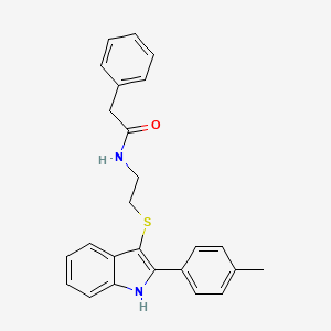molecular formula C25H24N2OS B2546336 2-苯基-N-(2-((2-(对甲苯基)-1H-吲哚-3-基)硫代)乙基)乙酰胺 CAS No. 850917-07-6