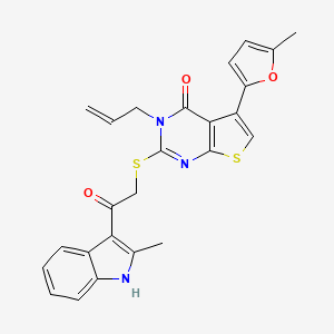 molecular formula C25H21N3O3S2 B2546338 5-(5-methylfuran-2-yl)-2-[2-(2-methyl-1H-indol-3-yl)-2-oxoethyl]sulfanyl-3-prop-2-enylthieno[2,3-d]pyrimidin-4-one CAS No. 727689-91-0