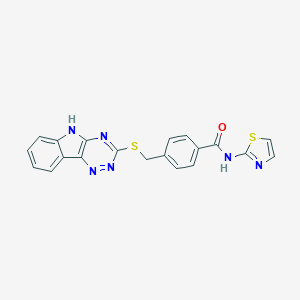 molecular formula C20H14N6OS2 B254635 N-(1,3-thiazol-2-yl)-4-[(5H-[1,2,4]triazino[5,6-b]indol-3-ylsulfanyl)methyl]benzamide 