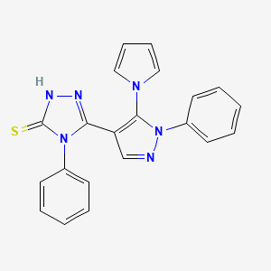 molecular formula C21H16N6S B2546392 4-苯基-5-[1-苯基-5-(1H-吡咯-1-基)-1H-吡唑-4-基]-4H-1,2,4-三唑-3-硫醇 CAS No. 878556-52-6