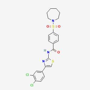 molecular formula C22H21Cl2N3O3S2 B2546397 4-(azepan-1-ylsulfonyl)-N-(4-(3,4-dichlorophenyl)thiazol-2-yl)benzamide CAS No. 681250-37-3
