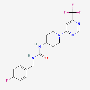 molecular formula C18H19F4N5O B2546400 1-(4-氟苄基)-3-(1-(6-(三氟甲基)嘧啶-4-基)哌啶-4-基)脲 CAS No. 2034405-27-9