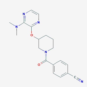molecular formula C19H21N5O2 B2546403 4-(3-((3-(Dimethylamino)pyrazin-2-yl)oxy)piperidine-1-carbonyl)benzonitrile CAS No. 2034482-71-6