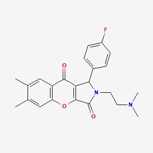 molecular formula C23H23FN2O3 B2546415 2-(2-(Dimethylamino)ethyl)-1-(4-fluorophenyl)-6,7-dimethyl-1,2-dihydrochromeno[2,3-c]pyrrole-3,9-dione CAS No. 631889-22-0