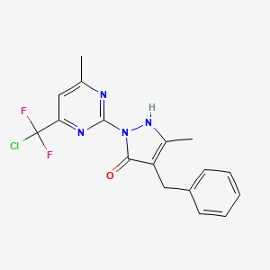 molecular formula C17H15ClF2N4O B2546447 4-benzyl-2-{4-[chloro(difluoro)methyl]-6-methyl-2-pyrimidinyl}-5-methyl-1,2-dihydro-3H-pyrazol-3-one CAS No. 866137-92-0
