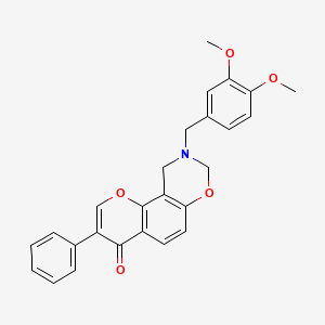 molecular formula C26H23NO5 B2546468 9-(3,4-二甲氧基苄基)-3-苯基-9,10-二氢色烯并[8,7-e][1,3]恶嗪-4(8H)-酮 CAS No. 946292-60-0