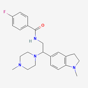 molecular formula C23H29FN4O B2546475 4-fluoro-N-(2-(1-methylindolin-5-yl)-2-(4-methylpiperazin-1-yl)ethyl)benzamide CAS No. 921896-19-7