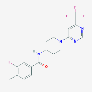 molecular formula C18H18F4N4O B2546485 3-fluoro-4-methyl-N-{1-[6-(trifluoromethyl)pyrimidin-4-yl]piperidin-4-yl}benzamide CAS No. 1775492-44-8