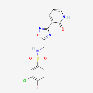 molecular formula C14H10ClFN4O4S B2546489 3-氯-4-氟-N-((3-(2-氧代-1,2-二氢吡啶-3-基)-1,2,4-恶二唑-5-基)甲基)苯磺酰胺 CAS No. 1903167-67-8